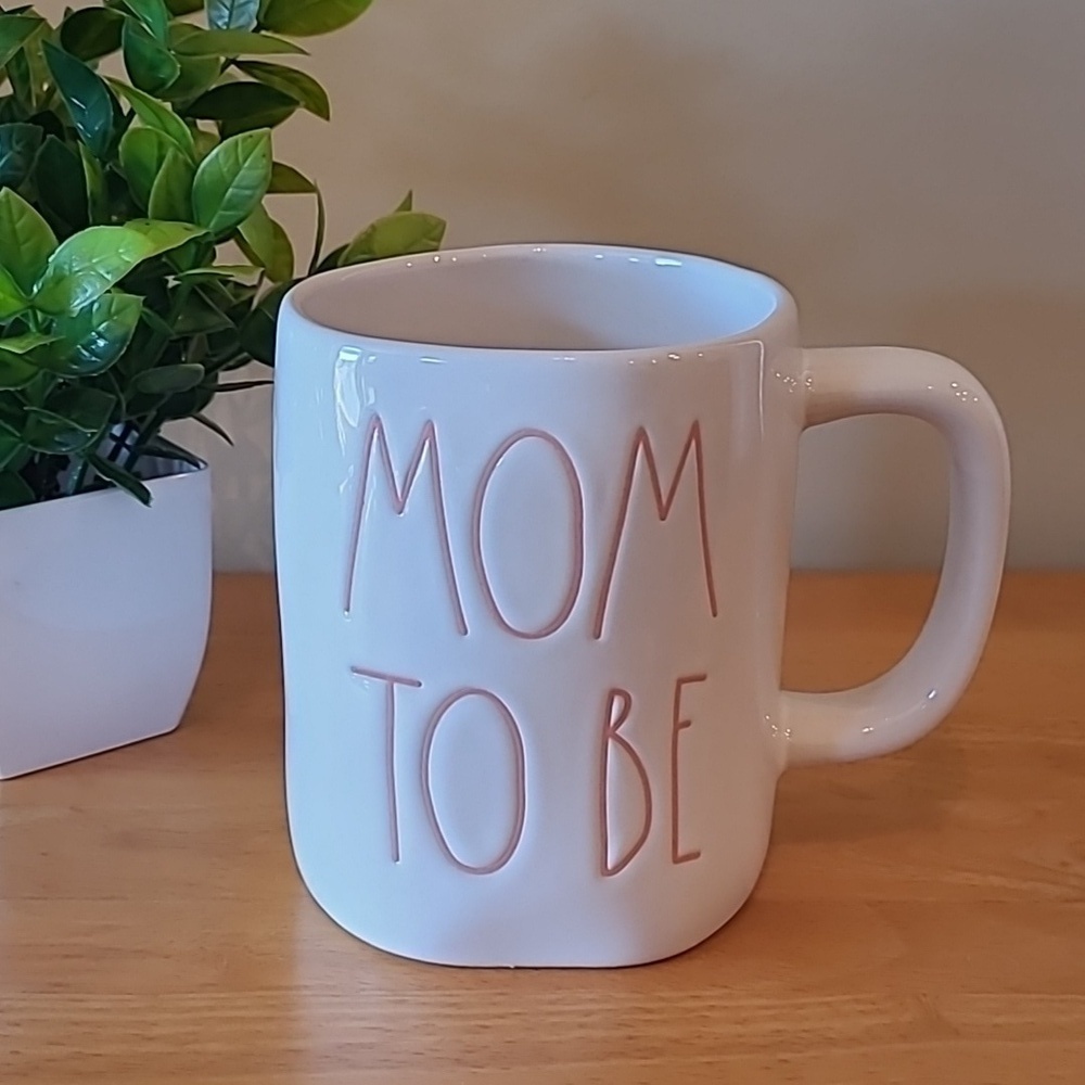 RAE DUNN 'MOM TO BE' Artisan Collection White Ceramic Mug Pink Lettering